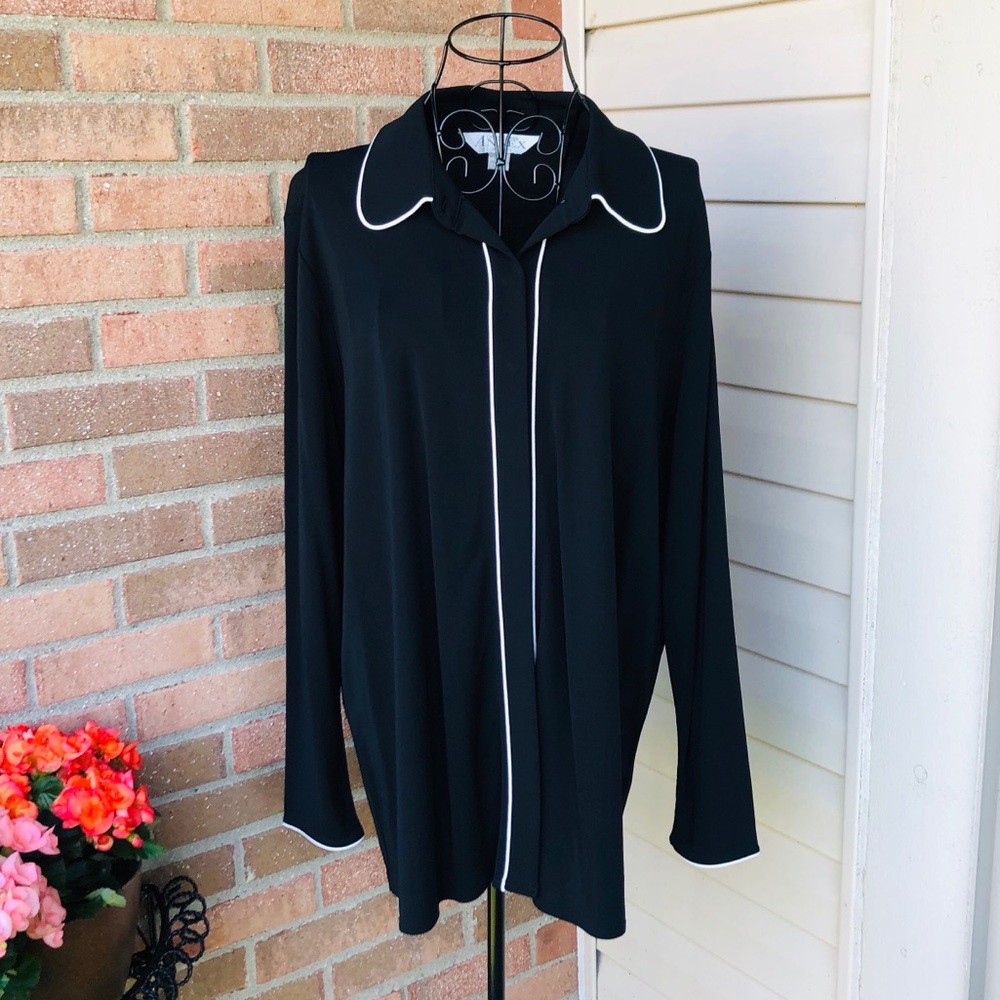 Vintage black blouse with white piping